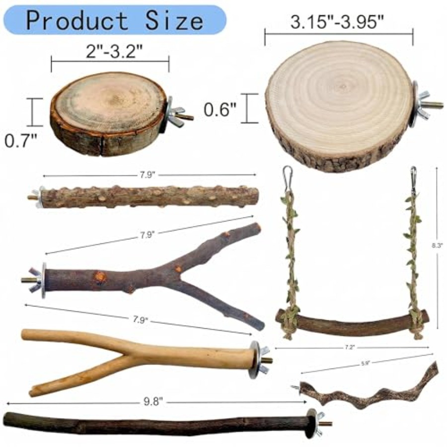 8PCS natural wood bird perches - огляд і ціна Health & Wellness Animal Hospital